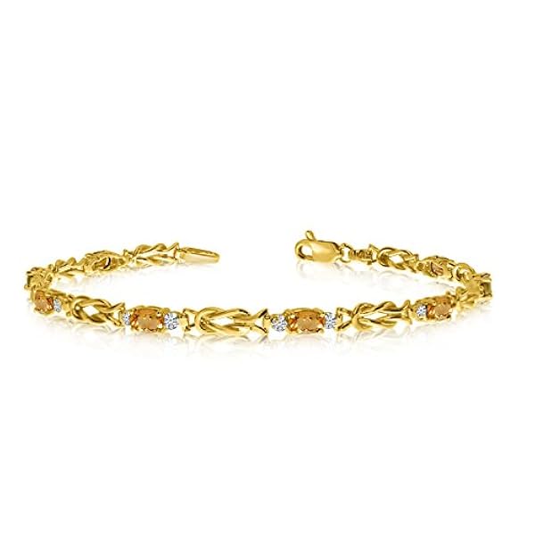LXR Bracciale in oro giallo 14 carati con citrino ovale e diamante da 1,84 carati